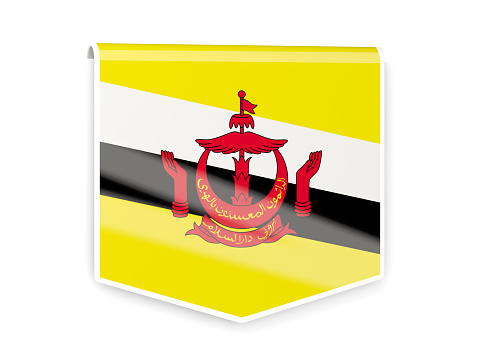 Sqare flag label of brunei isolated on white