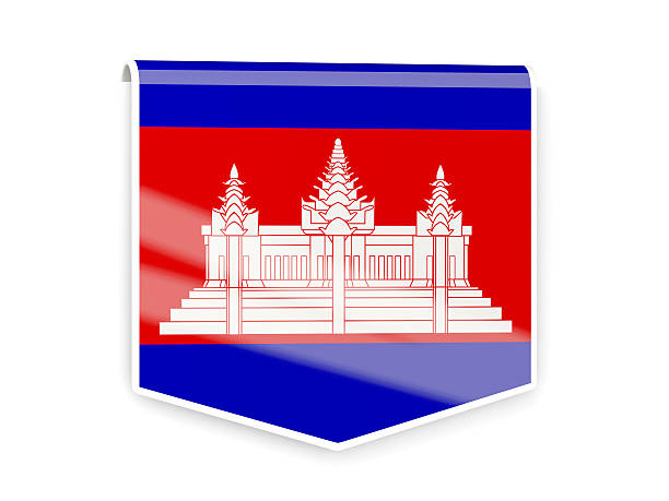 Sqare flag label of cambodia isolated on white