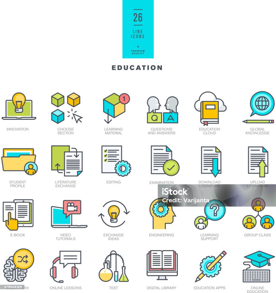 Line modern color icons on the theme of education Set of line modern color icons Icon Symbol stock vector