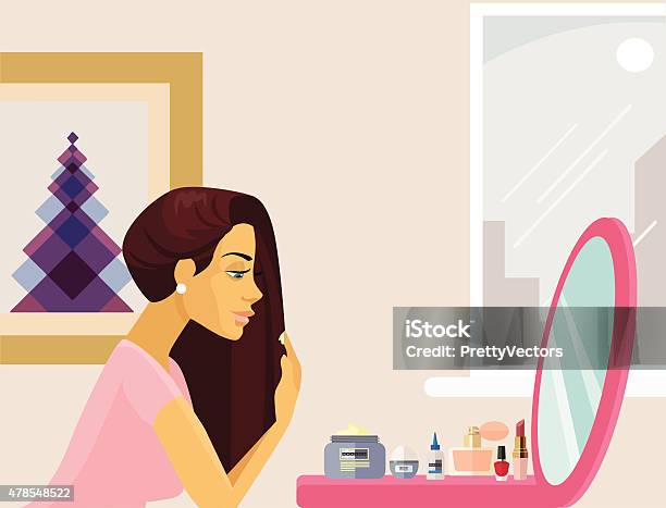 Girl Make Up Vector Flat Illustration Stock Illustration - Download Image Now - 2015, Adult, Beauty Product