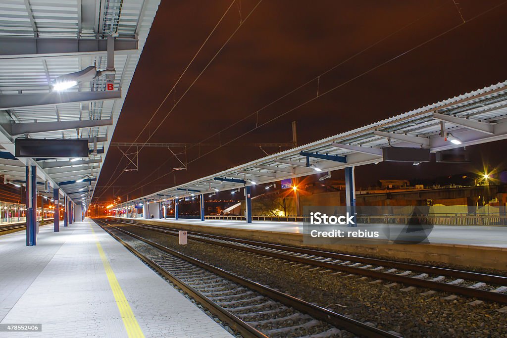 Railway station Empty railway station after reconstruction in night 2015 Stock Photo