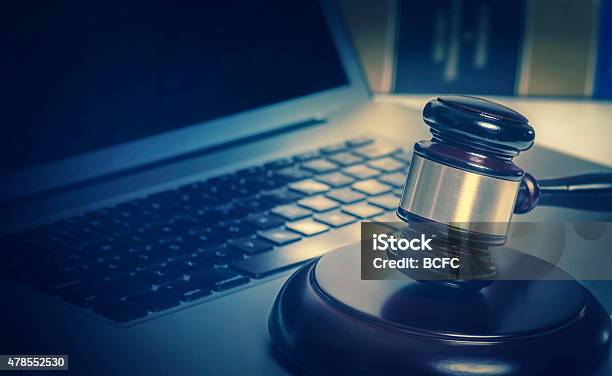 Legal Law Concept Image Gavel On Computer Laptop Stock Photo - Download Image Now - Gavel, Computer Keyboard, Computer