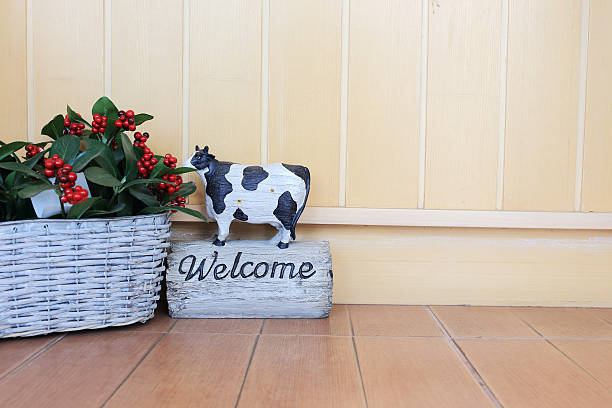 welcome sign in cafe with wood background