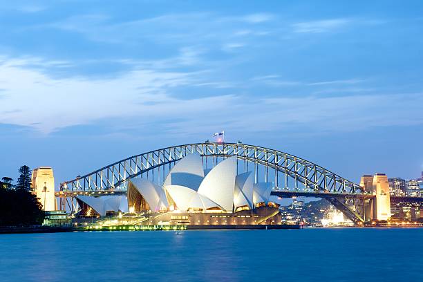Sydney Opera House and Harbour Bridge Sydney, Australia - October 28, 2013: Sydney Opera House with the Harbour Bridge in the background sydney harbour bridge stock pictures, royalty-free photos & images