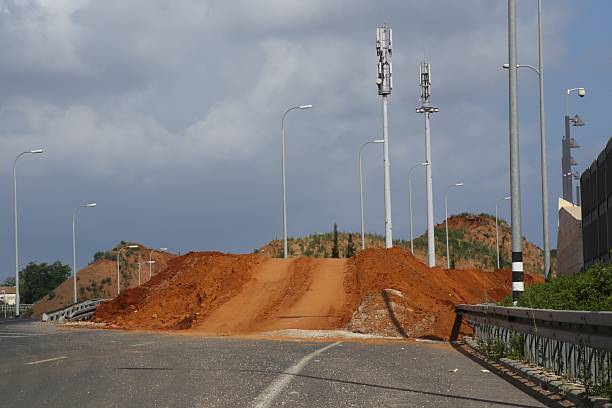 istock Pile of ground blocks highway. 478559988