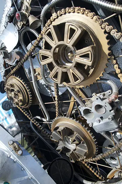 The fantastic mechanism of a steam-engine in style of the steam punk