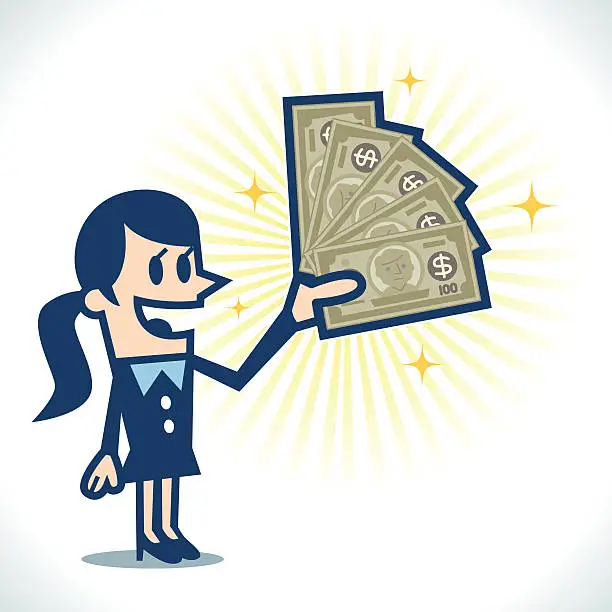 Vector illustration of Woman with money