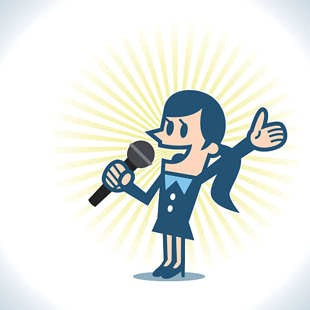 Woman with microphone Woman with microphone. game show host stock illustrations