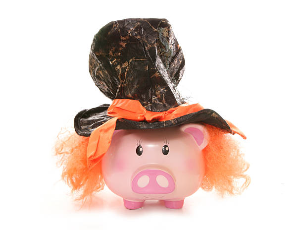 piggy bank wearing mad hatter hat studio cutout