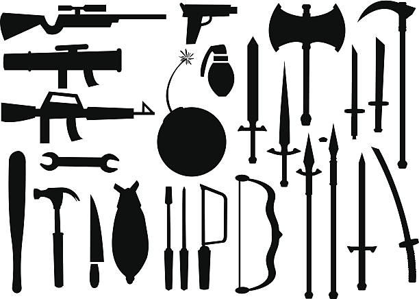 ilustraciones, imágenes clip art, dibujos animados e iconos de stock de ilustraciones vectoriales de herramientas diferentes y de armas - m14