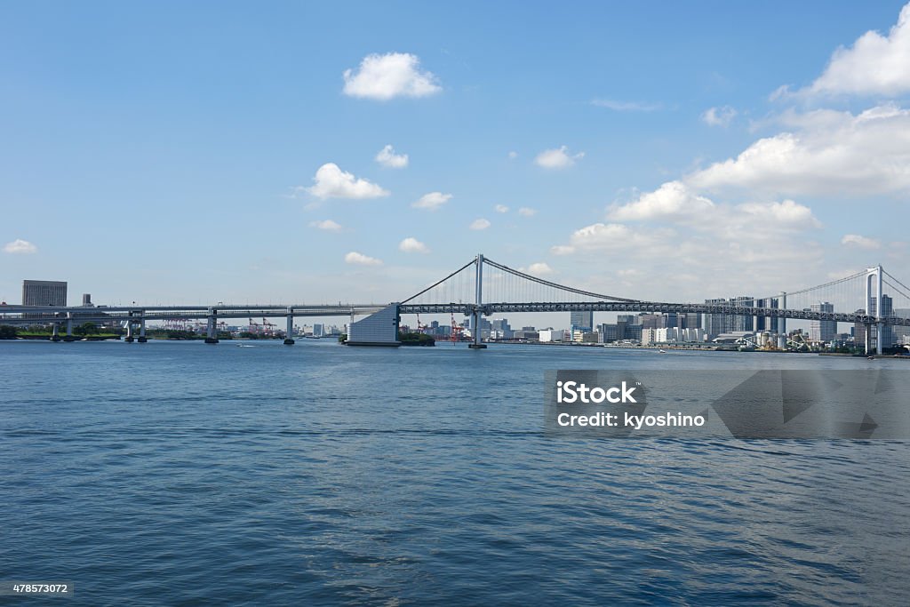 View from Tokyo Bay against bridge and urban skyline View from Tokyo Bay against bridge and urban skyline with copy space. 2015 Stock Photo