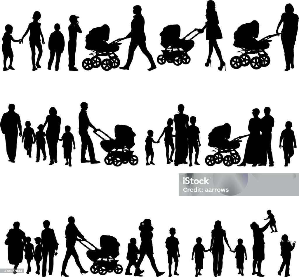 set of silhouettes of parents and children Black set of silhouettes of parents and children on white background. Vector illustration. Family stock vector