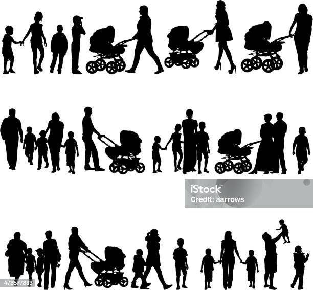 Set Of Silhouettes Of Parents And Children Stock Illustration - Download Image Now - Family, Activity, Adult