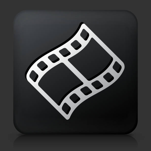 ilustrações de stock, clip art, desenhos animados e ícones de botão quadrado preto ícone com rolo de filme - black background video