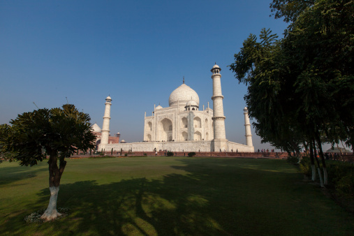 The Taj Mahal is a white marble mausoleum located in Agra, Uttar Pradesh, India. It was built by Mughal emperor Shah Jahan in memory of his third wife, Mumtaz Mahal.