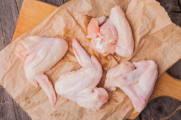 istock Raw chicken wings on wooden table 478578914