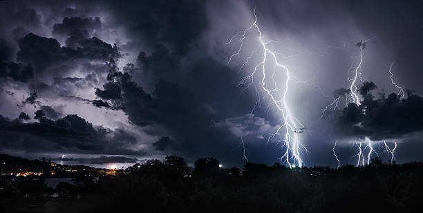 istock Thunderstorm with lightning bolts on the Thai island 478583052