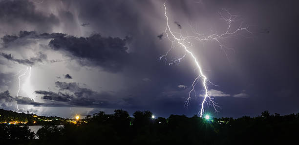 istock Thunderstorm with lightning bolts on the Thai island 478583054
