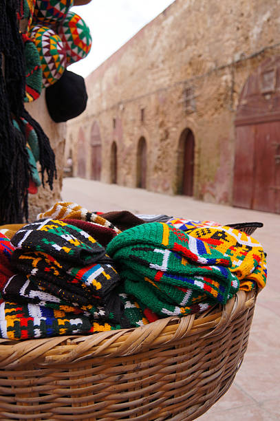Typical colorful knitted Moroccan hats,El Jadida, Morocco