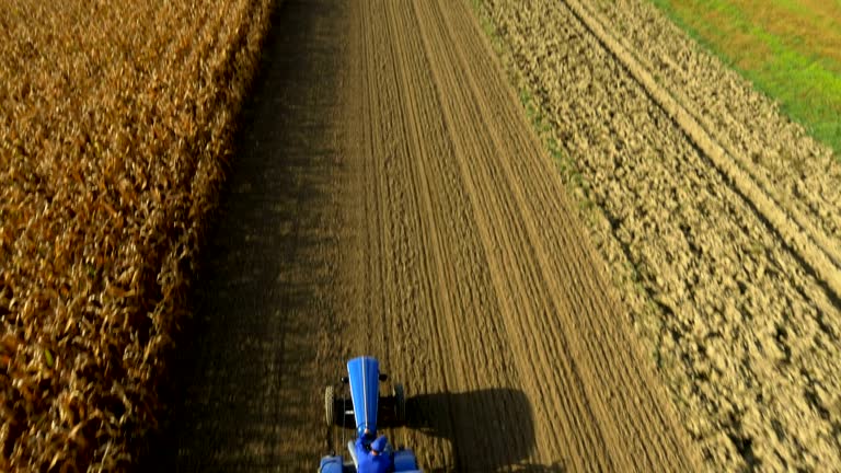 AERIAL Farmer Harrowing A Field