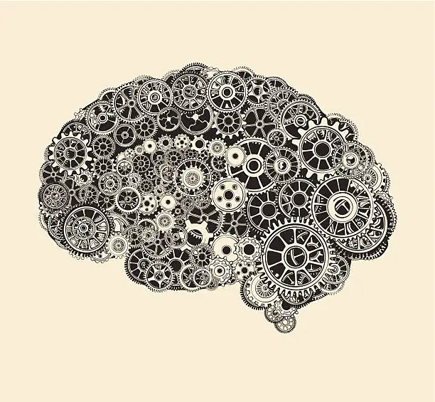 Vector illustration of Cogs in the shape of a human brain.