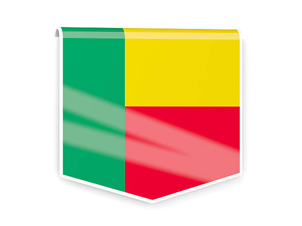 Sqare flag label of benin isolated on white