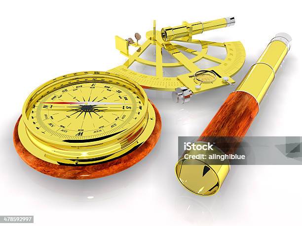 Photo libre de droit de Télescope Sextant Et Rose Des Vents banque d'images et plus d'images libres de droit de Boussole - Boussole, Longue-vue, Aiguille de montre