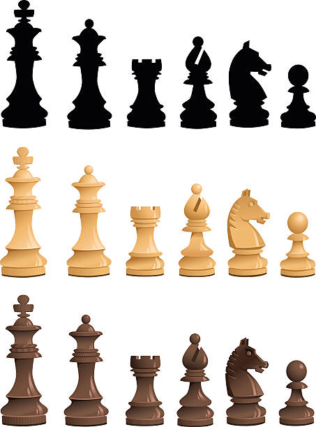 체스 피스 세트-블랙힐스 인명별 실루엣 - black hobbies chess knight chess stock illustrations