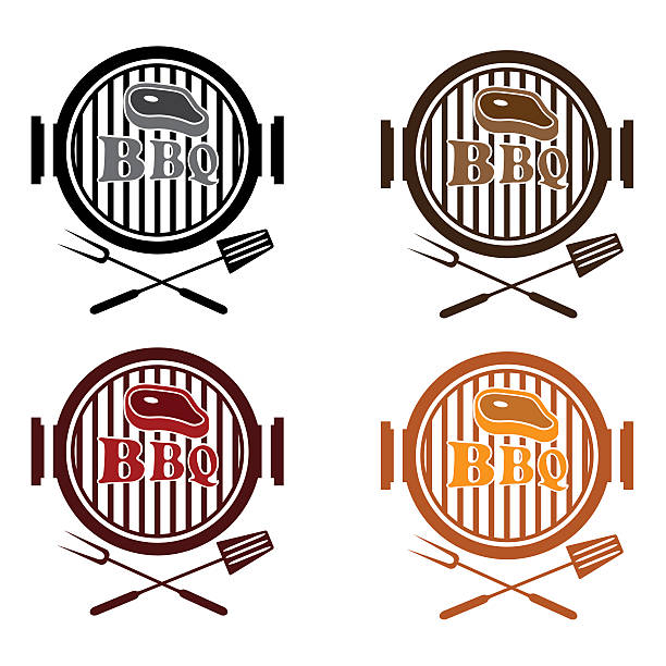 illustrazioni stock, clip art, cartoni animati e icone di tendenza di set di etichette vettoriale di design modello barbecue - haunch
