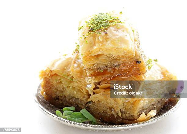 Turkish Arabic Dessert Baklava With Honey And Nuts Stock Photo - Download Image Now - Baklava, Plate, Arabia