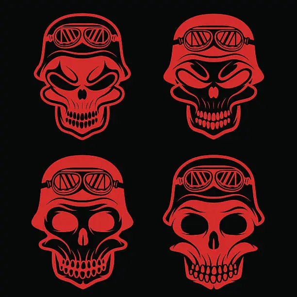 Vector illustration of skull in helmet set, biker theme vector design template