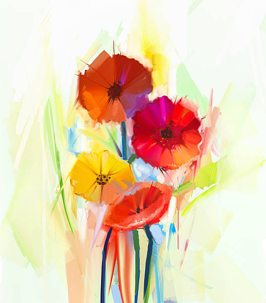 istock Oil painting yellow and red gerbera flowers 478598108