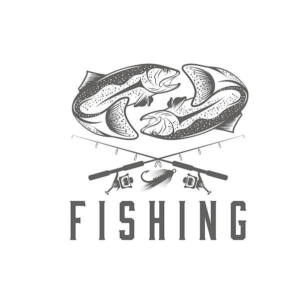 illustrazioni stock, clip art, cartoni animati e icone di tendenza di vettoriale modello di design vintage per la pesca - wild striped bass