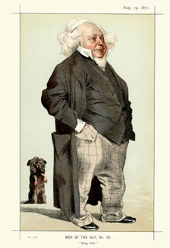 Victorian caricature of Sir Henry Cole, an English civil servant and inventor who facilitated many innovations in commerce and education in 19th century Britain. Cole is credited with devising the concept of sending greetings cards at Christmas time, introducing the world's first commercial Christmas card in 1843. By James Tissot. Vanity Fair 1871