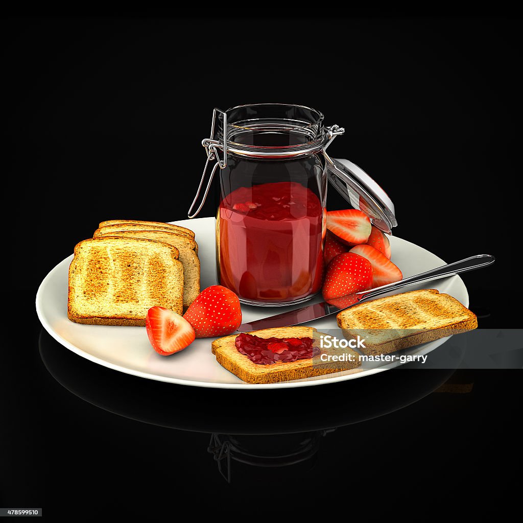 Toast with strawberry jam Toast with strawberry jam on a black background 2015 Stock Photo
