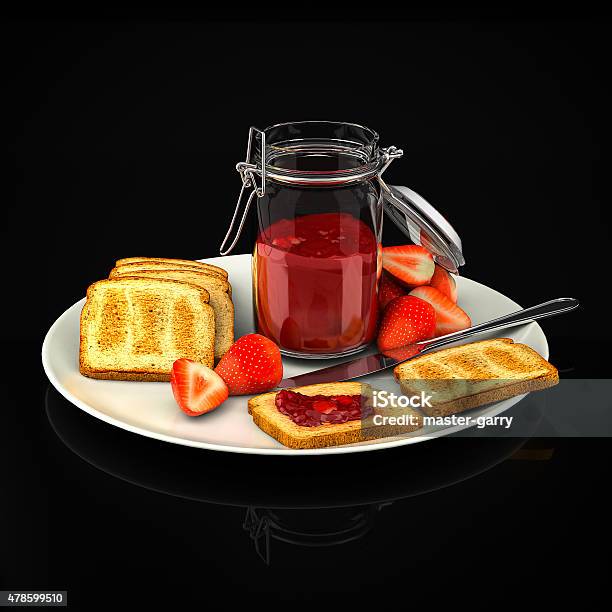 Toast With Strawberry Jam Stock Photo - Download Image Now - 2015, Agriculture, Bread