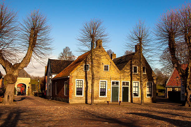 Pitoresque Historic Houses on the Main Square of the Fortified Town Bourtange in the Netherlands