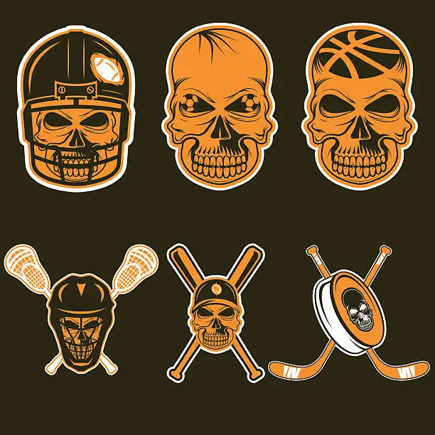 Vector illustration of set of sports team labels with skull