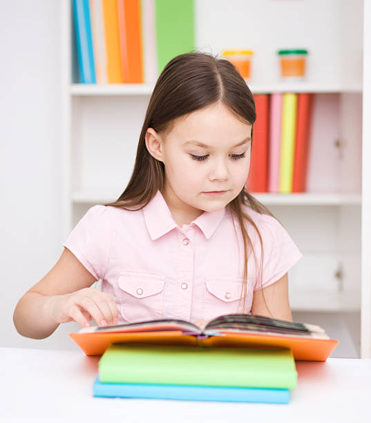 istock Little girl is reading a book 478602609