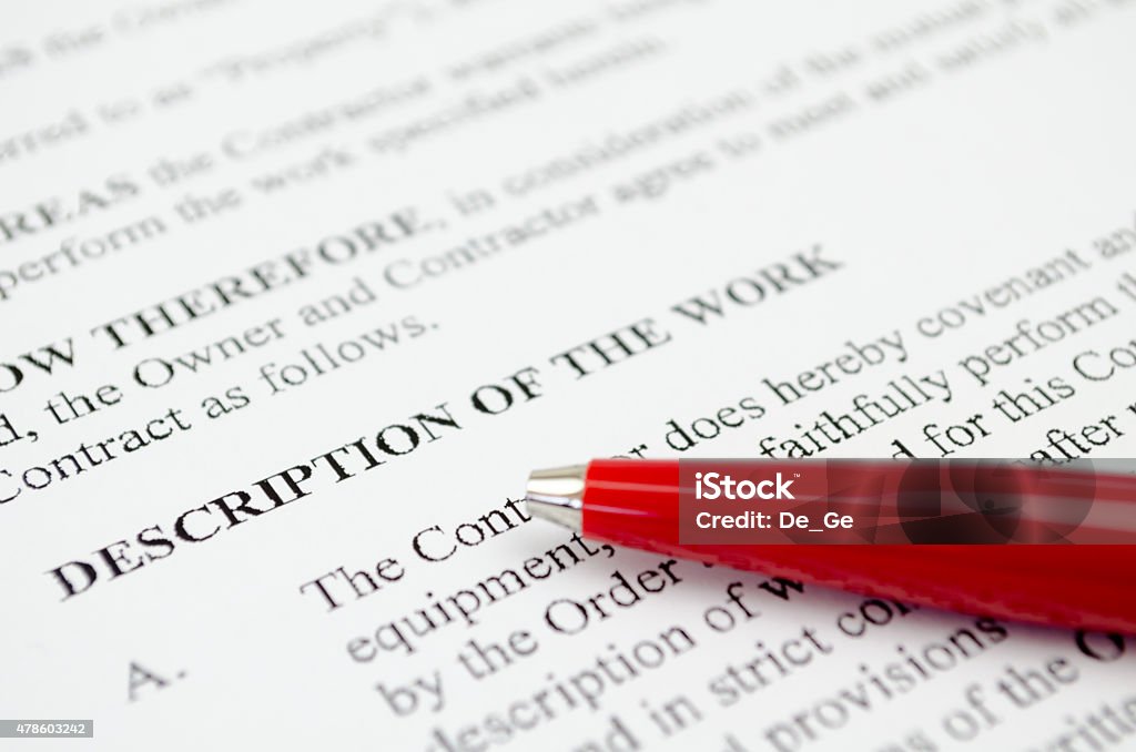 Description of the work Description of the work with red pen close up Job Description Stock Photo