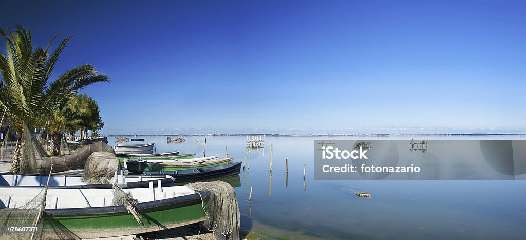 What a beautiful day A view of the long lake of Lesina, a village at the foot of the Gargano in the province of Foggia, where people live mainly on fishing. Anguillidae Stock Photo