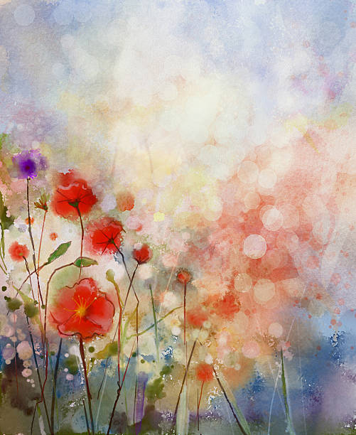 istock Water color painting red poppy flowers. 478609736