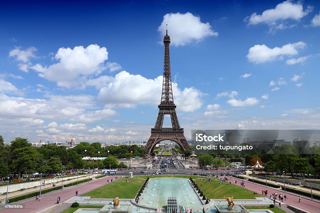 Trocadero Paris, France - cityscape with Trocadero gardens and Eiffel Tower. UNESCO World Heritage Site. 2015 Stock Photo