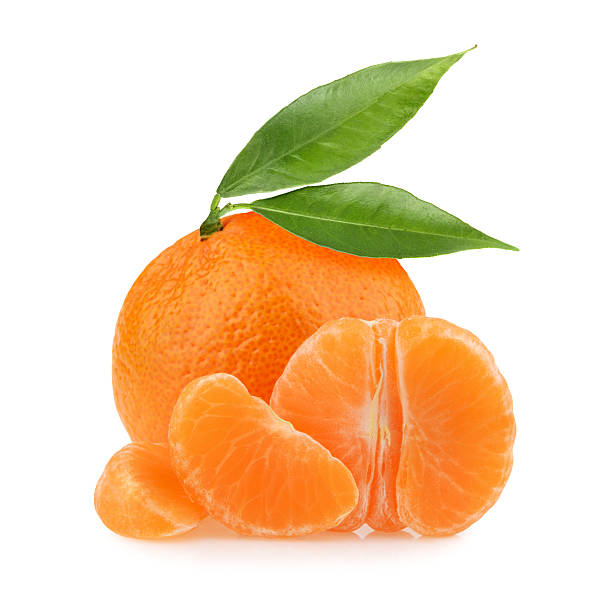 istock Tangerines with leaves and slices on white background 478616300