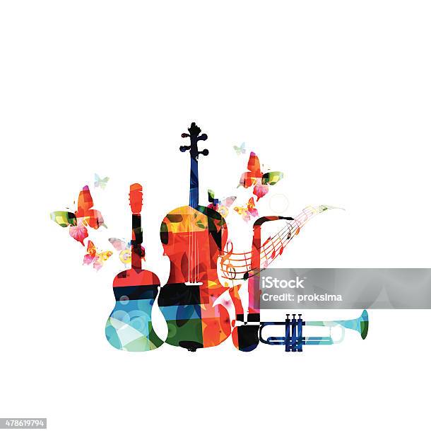Bunte Musikinstrumente Hintergrund Stock Vektor Art und mehr Bilder von Musik - Musik, Schmetterling, Klassische Musik
