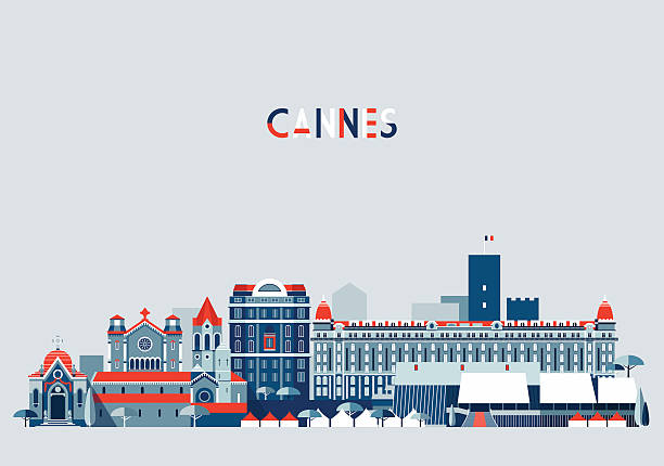 Cannes France City Skyline Vector Background Flat Cannes France city skyline vector background Flat trendy illustration downtown district illustrations stock illustrations