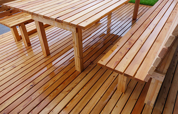 istock Wooden benches and table outdoor 478621032