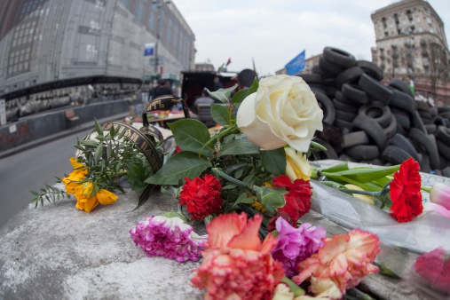 Flowers in honer of heroes killed on barricades in Kiev.