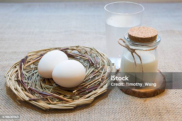 Eggs In Nest With Milk Stock Photo - Download Image Now - Agriculture, Basket, Bird's Nest