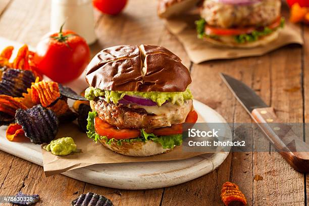 Homemade Healthy Turkey Burgers Stock Photo - Download Image Now - Turkey Burger, 2015, Barbecue - Meal